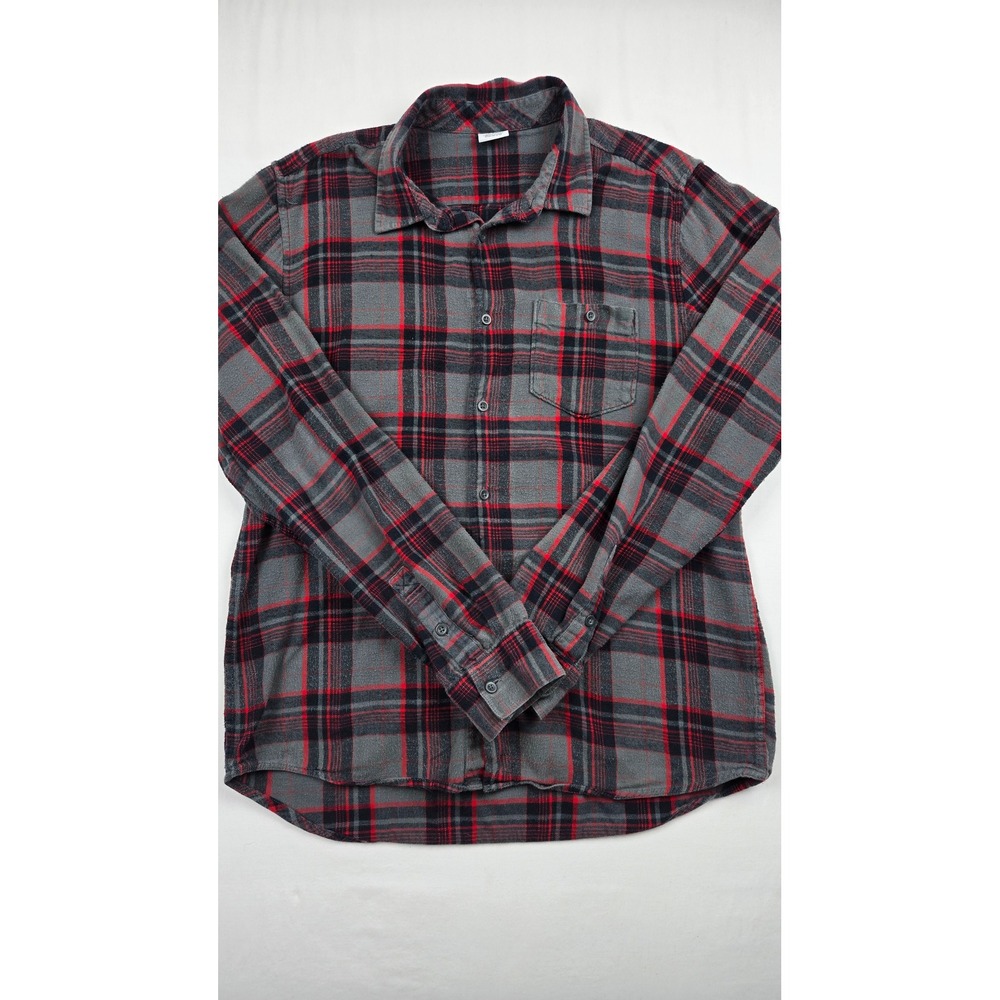 DC Shoes Eastwood Mens Flannel Shirt Large Grey Red Black Plaid Cotton Button Up